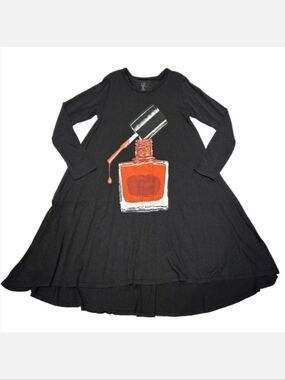 Lauren Moshi Kids Black Dress W/ Red Nail Polish Design, Size 10 ~ EUC